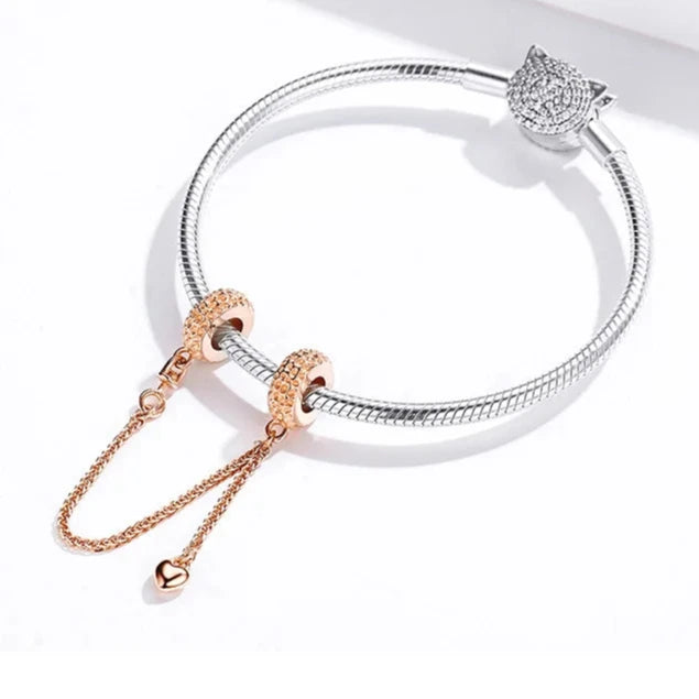 Rose Gold Heart Link Safety Chain Charm